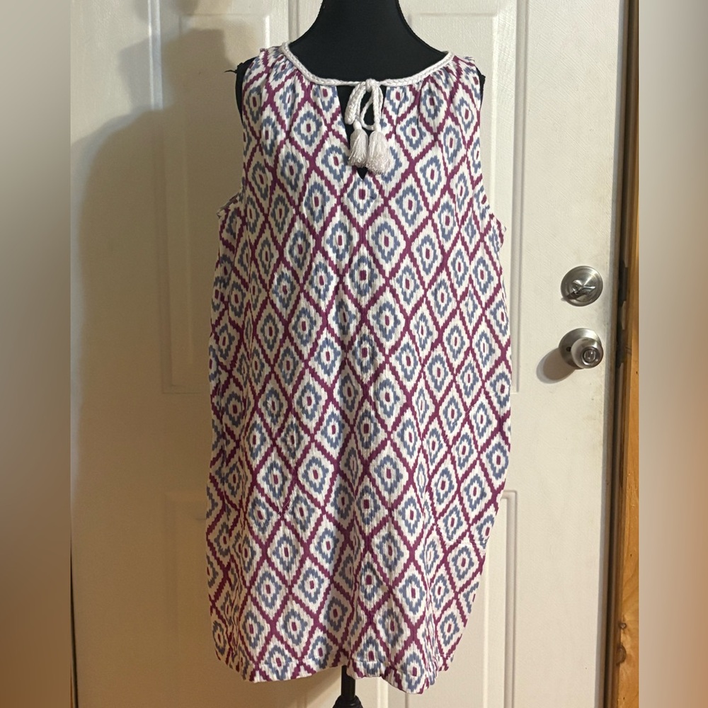 LOFT Sleeveless Cotton Diamond Print Shift Dress in size M NWT